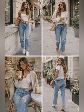 Abercrombie & Fitch Light Blue Straight Leg Distressed Jeans